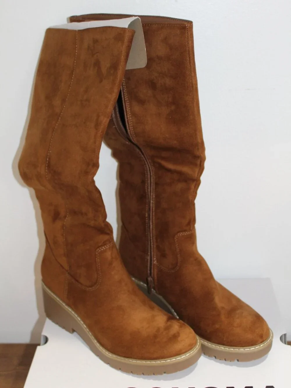 Sonoma Goods For Life Addie Cognac Faux Suede Knee High Lug Sole Boots Size 9